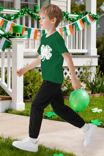Image of TMSD Unisex Kids St.Patrick's Day T-Shirt Short Sleeve Crew Neck Clover Shamrock Tee 4-14 Years
