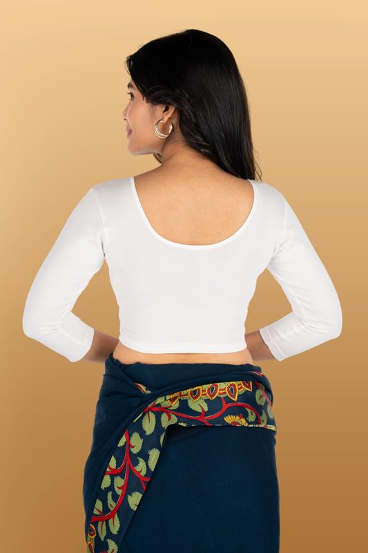 Image of Abhi Cotton Readymade Saree Blouse for Women- 3 /4 Sleeve, Round Neck, Regular-fit, Stretchable, Pull-on Style