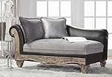 Kaimei San Marino 2-Tone Fabric Chaise Lounge - Ebony Faux Leather & Decorative Pillows