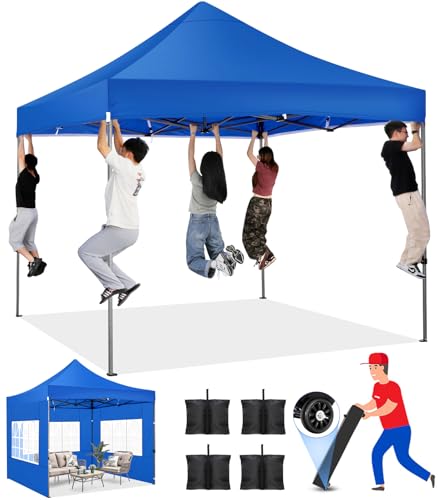 Image of COBIZI 10x10 Heavy Duty Pop Up Canopy Tent with 4 Sidewalls, Blue