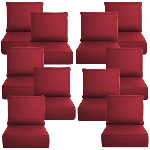Image of Luxury 6 inch Thick Outdoor Cushion Set 10-22x24 Patio Furniture Cushions with 28D High-Density Foam, Water-Resistant & Fade-Resistant Fabric, Removable Covers for Patio Furniture Sofa Couch -Red