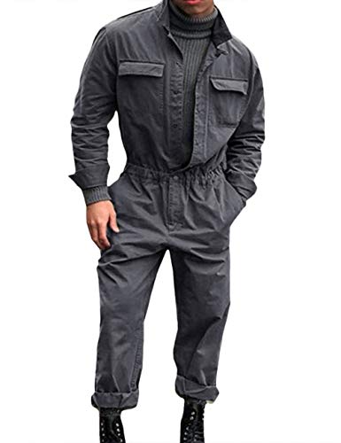 SOMTHRON Men's Oversize Work Boilersuit Uniform Coveralls Stand Collar Loose One Piece Streetwear Overalls Jumpsuit(GY-2XL) Gray