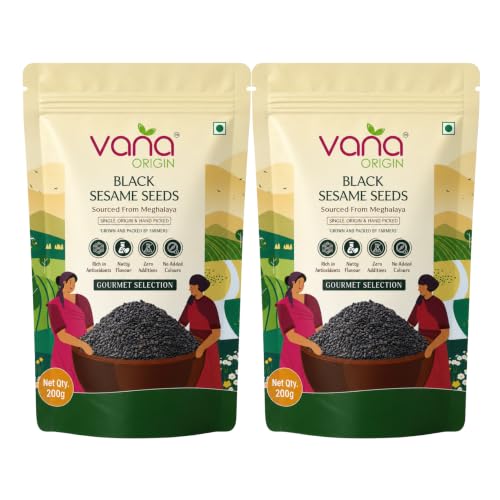 Image of Vana Origin Black Sesame Seeds from Meghalaya | Raw Sesame Seeds 400gm| Black Til Seeds for Eating | Cold-Pressed Grade | Kaale Til | Whole Fresh Unhulled Kale /Black Til Seed