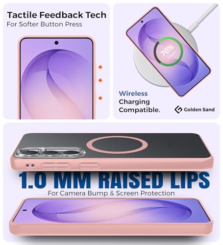 Image of Golden Sand Rugged Frosted MagSnap Back Cover Case for Samsung Galaxy S26 5G | Strong Magnets | Semi Transparent PC Shock Proof Slim TPU Case for Samsung Galaxy S26 5G, Pink
