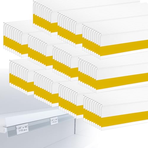 110 Pcs Shelf Label Strips, 1.25" H x 48" L Shelf Label Holders, Self Adhesive Clear PVC Ticket Channel, Price Tag Holder for Metal Wood Plastic Rack