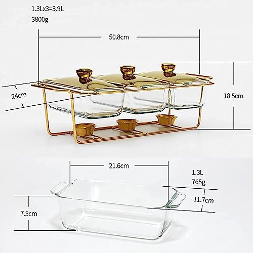 Chafing Dish Buffet-Set, rechteckige Edelstahl-Chafers und Buffetwärmer-Sets mit Tabletts, Pfannendeckel-Rahmenständer für Küchenparty-Bankett, 3 x 1,3 l – Bild 8