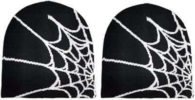 Pooyikoi Y2K Gothic Spider Pattern Wool Acrylic Knitted Hat Women Beanie Winter Warm Beanies Men Casual Skullies Outdoor (2 Piece,One Size,One Size)