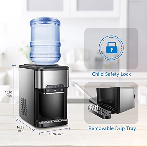 R.w.flame 3 In 1 Countertop Water Cooler Dispenser With Ice Maker, Top-Loading Hot & Cold Water Dispenser, Child Safety Lock, Hold 3~5 Gallon Bottle, 4 Lbs Ice Storage, For Home And Office Use #TOP4