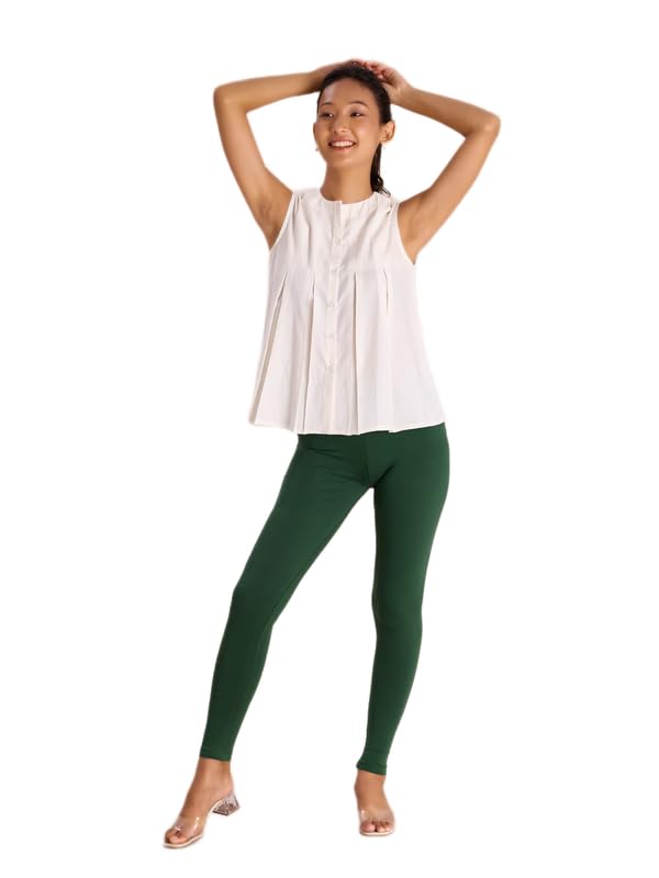 Image of GO COLORS Soft Cotton Stretch Ankle Length Leggings for Women | Breathable