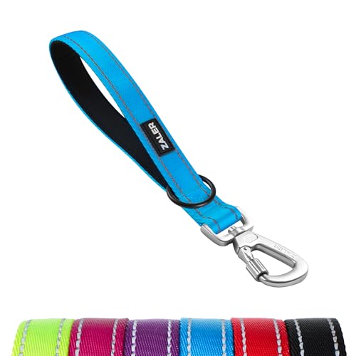 ZALER Short Dog Leash 1 ft, 12 Inches Traffic Leashes for Dogs, Nylon Reflective Dog Lead with Padded Handle, Heavy Duty Pet Leash with Carabiner Clip for Large and Medium Dogs (12 Blue)