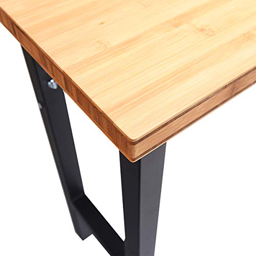Goplus 65" Bamboo Top Work Bench, Heavy-Duty Steel Garage Workbench Triangle Reinforcement Work Table Hardwood Workstation, Easy Assembly #TOP7