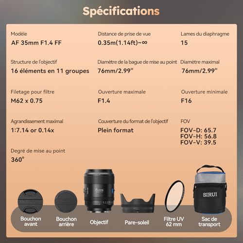 Image of SIRUI Aurora 35mm F1.4 Full Frame Auto Focus Lens, Wide Angle Prime Lens for E Mount Cameras FX3, FX6, A7, A9 Series, A7R Series, A7S Series, ZV-E1, Black
