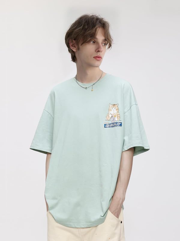 Vamtac Mens Oversized Cat Graphic Tees Harajuku Shirt Casual Summer Tops Streetwear Aesthetic T-Shirt Unisex4