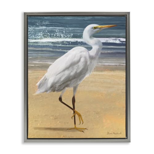 White Heron Beach Shoreline Waves, 16 x 20 Inch Canvas in Floater Frame