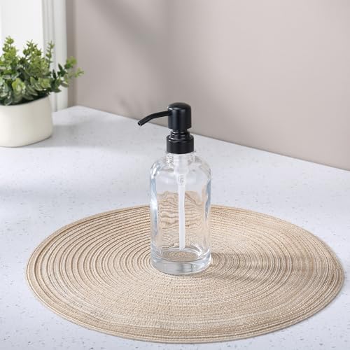 Image of Bathroom Soap Dispenser Black, 11 oz Glass Cylindrical Bottles with Stainless Steel Pump Liquid Hand Soap Dispenser Kitchen