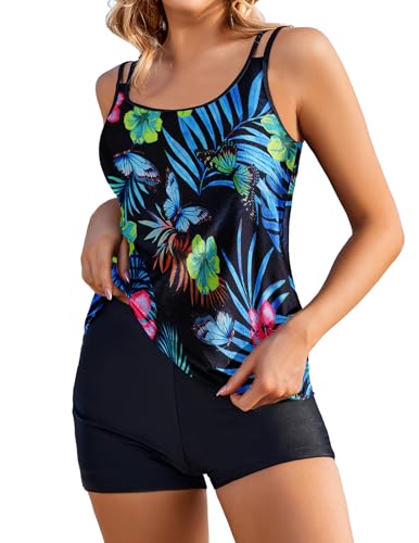 AI'MAGE Damen zweiteilig Badeanzug Push up Bademoden bauchweg Tankini Set high Waist Tankini Beachwear Hotpants Schwarz XXL