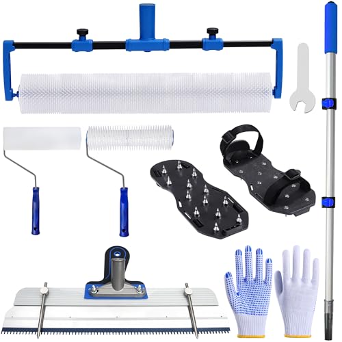 BERXOL 18-Inch Self-Leveling Cement Tool Kit, Spike Roller with Telescopic