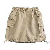 [Rolanko] キッズ スカート 女の子 パラシュート カーゴスカート インナーパンツ付き Y2K Aライン キュロット 夏服 軽量 速乾 防水 カジュアル アウトドア 山登り カーキ 150