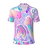Fsugnioe Colorful Unicorn Candy Ice Cream Men's Polo Shirts Funny Golf Shirts Print Performance Moisture Wicking Polo Shirt, Large