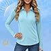 Women Long Sleeve UPF 50+ Shirts Sun Protection 1/4 Zip Summer Quick Dry Hiking Top Collared Pullover with Thumb Hole Light Blue