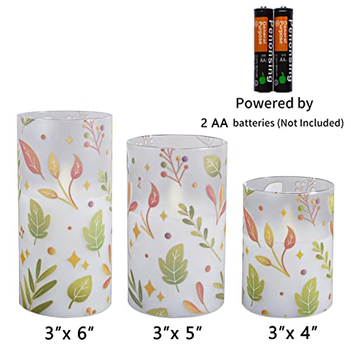 Mavandes Flameless Flickering Glass Candles With Remote And Timer,Leaves Led Battery Operated Real Wax Set Of 3 Moving Wick Electric Pillar Candles,Warm Fire(3 X 4, 5, 6 Inches) #TOP3