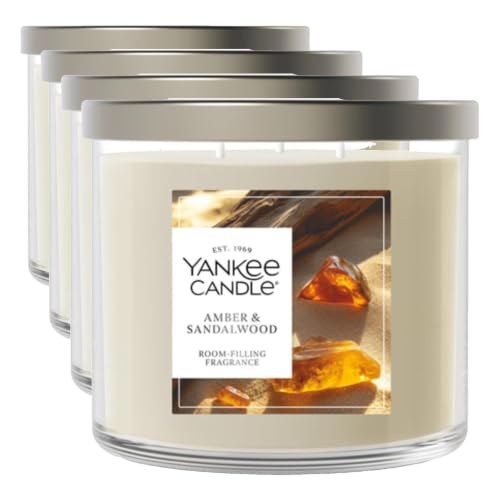 Yankee Candle Amber & Sandalwood Scented Candle, 3-Wick, 14.5oz (Pack of 4)