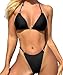 MIKETAI Sexy Bikinis for Women 2 Piece Bikini Spaghetti Strap Swimsuits Solid Color Bathing Swimwear Triangle Bathing Suit (US, Alpha, Small, Regular, Regular, Black)