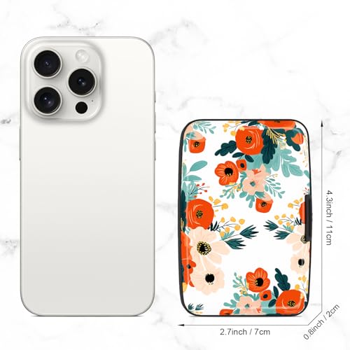Image of Card Holder Credit Cards Holder for Women RFID wallet women Business Card Holder Wallet Mini Aluminum Card Wallet RFID Blocking Slim Metal Hard Card for Women, Brightly Colored Flowers