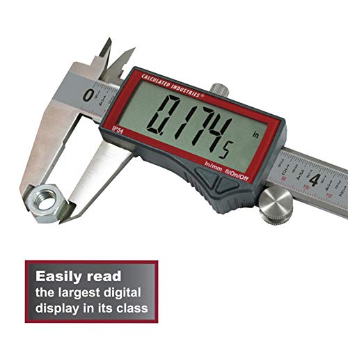 Calculated Industries 7410 Accumaster 6-Inch Digital Caliper, Fractional (1/64Ths) + Inch + Metric With Largest Display Digits For Woodworkers | Stainless Steel | Ip54 Splash/Dust Resistant | Auto-Off #TOP2