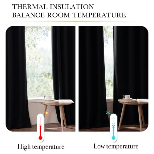 Nicetown Complete 100% Blackout Curtain Set, Thermal Insulated & Energy Efficiency Window Draperies With Same Color Liner, Noise Reducing Short Curtains For Kids Room (Black, 42"W By 63"L, 2 Panels) #TOP3
