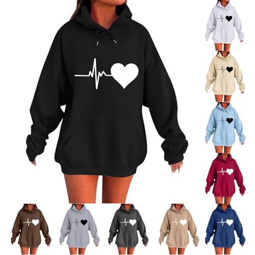 Generisch Pulli Damen Hoodies Pullover Kapuzenpullover Sweatshirt Pulli Zweifarbige Longsleeve Tops Doppelte Kapuzenpulli Casual,Strickpullover Damen Oversize,Herbst/Wintergeschenk