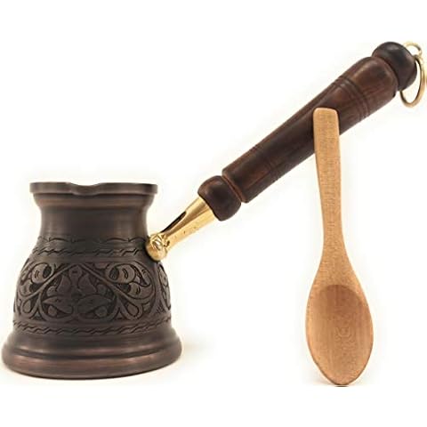 DEDE Copper - IST Series (Medium-9.6 fl.oz) Thickest Solid Copper Engraved Turkish Greek Arabic Coffee Pot, Stovetop Coffee Maker, Cezve, Jezve, Jazva, Jazzve, Ibrik, Briki (Antique) Cover