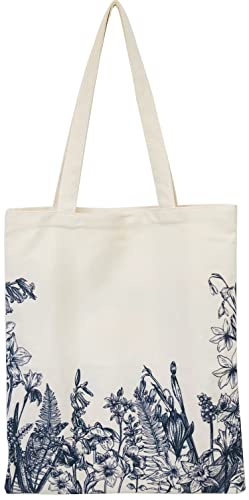 XINGNIAO Canvas Floral Botanical Tote Bag for Women Teacher, Reusable Grocery Bags, Cute Cat Tote Bags Aesthetic for Shopping