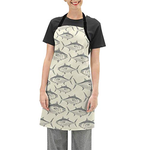 エプロン マグロ 鮪柄 魚 防水 防油 防汚 食事 カフェ 作業服 家庭用 調節可能 かわいい おしゃれ 男女兼用