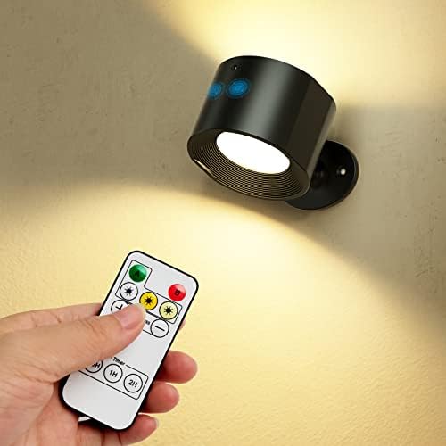 FALLVI LED Wall Sconce with Rechargeable Stepless Dimming & 3 Color Temp Adjustment 360°Magnetic Rotation Support Touch and Remote Control, Cordless Wall Light for Reading Study Bedside