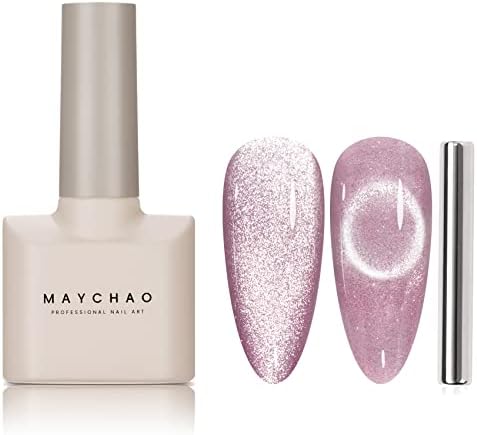 MAYCHAO 15ML Cat Eye Gel Nail Polish 1Pc Black Magnetic Nail Polish with Magnet Soak off Holographic Cat Eye Gel Polish for Nail Art Manicure Salon DIY at Home