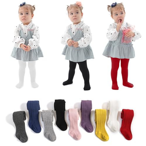 Image of EPEIUS Baby Girl Tights Cable Knit Cotton Seamless Footed Leggings 0-6Y | STAY-UP BABY TIGHTS. High elastic waist, smooth toe. Fits 0-3m newborn, infant & toddler. Ideal for daily wear & dresses.
