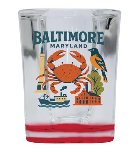 R and R Imports Baltimore Maryland Vintage Souvenir Design 2 oz Shot Glass Square Red Base