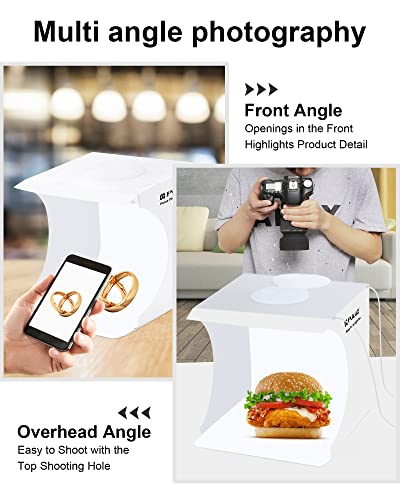 Photo Studio Box with LED Light, PULUZ 20cm Mini Portable Photography Lighting Tent Kit, White Foldable Shooting Softbox with 2x20 Lights + 6 Backdrops for Product Display - Thumbnail 2