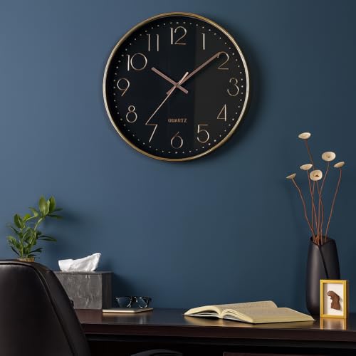 Image of Xtore Modern Round Wall Clock with Luxurious Finish (Pack of 1, Black & RG)