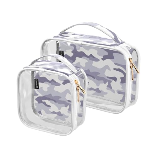 junzan Aqua Blue Camo Clear Toiletry Bags Quart-size Travel Bag Tsa Approvato Clear Makeup Bags per Viaggiare, Aqua Blue Camo, Pack of 2