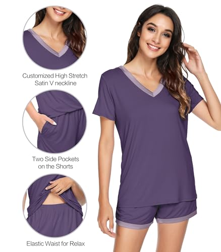 Image of WiWi Viscose from Bamboo Pajamas Set for Women Super Soft Short Sleeve Cooling Summer Plus Size Pjs Sets Sleepwear S-4X