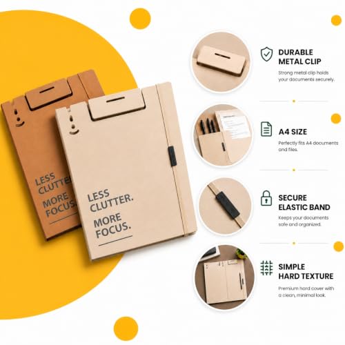 Image of Tarkan A4 Size Clipboard File Folder with Strap, Pack of 2 (Beige & Tan)