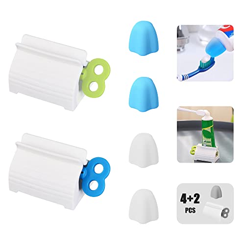 Self-Closing Toothpaste Caps,Tooth Paste Squeezer Topper,Silicone Dentifrice Tube Leak Proof Cover,Family Multipurpose Rolling Dispenser Holder,No Waste,No Mess,Adults/Kids Bathroom Gadget(4pcs+2pcs)
