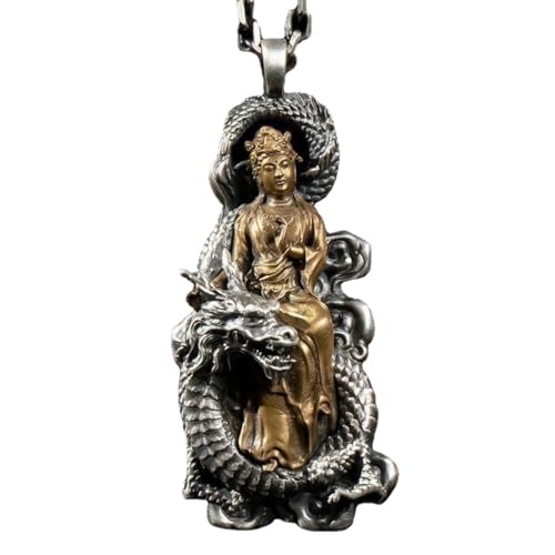 Collier bouddhiste ancien avec pendentif Bodhisattva amulette aluminium sans pierre pour homme