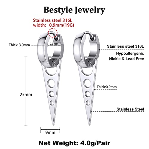Bestyle Stainless Steel Triangle Spike Dangle Earrings For Women Men, Hypoallergenic Huggie Hoop Earrings Punk/Hip Hop Style Mens Cartilage Earring Hoops #TOP5