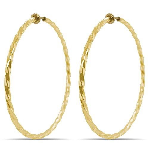 Clip On Spring Hoop Earrings for Non-Pierced Ears (60mm, Gold-Tone Twisted) by Aloha Earrings - Image 3
