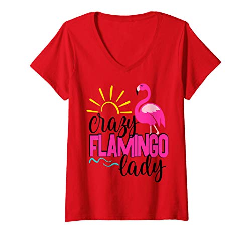 Donna Crazy Pink Flamingo Lady Mom Women Cruise Vacation Summer Maglietta con Collo a V