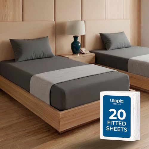 Image of 20-Pack Hotel Quality Twin Fitted Sheet for Resorts,Grey, Brushed Microfiber Bottom Sheets Only, Deep Pocket, Soft, Wrinkle, Shrink & Fade Resistant