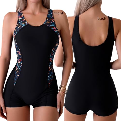 JSTHHTT Maillot De Bain Femme 1 Pieces, Maillot De Bain Femme, Contrôle du Ventre, Séchage Rapide, Costume de Bain Noir Athlétique et Modeste, XL Taille pour Femmes – vue 2